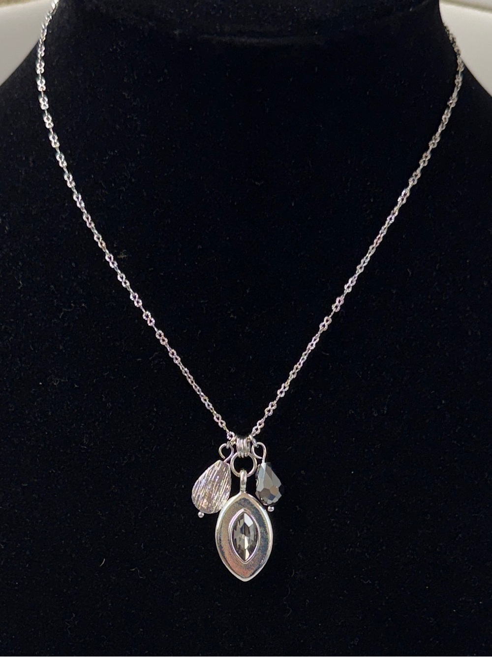 New York & Company Silver Pendant Necklace with Crystal Charms